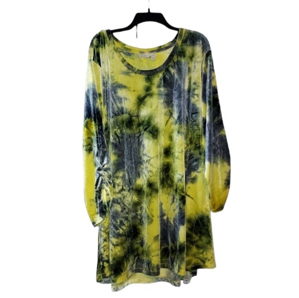 LOGO Yellow/Black Velour Tie-Dye Tunic EUC